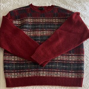 Club Room Red and Gray Plaid Crewneck Sweater 100% wool